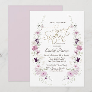Chic Lavander Wildflowers Sweet 16 Invitation