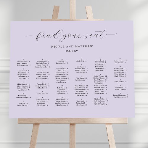 Chic Lavender Alphabetical Wedding Seating Chart
