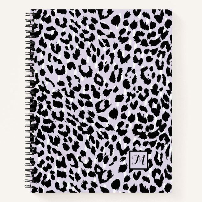 Chic Lavender and Black Animal Print with Monogram Notebook (Front)