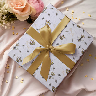 Chic Lavender Buzzing Royal Queen Bee & Gold Crown Wrapping Paper