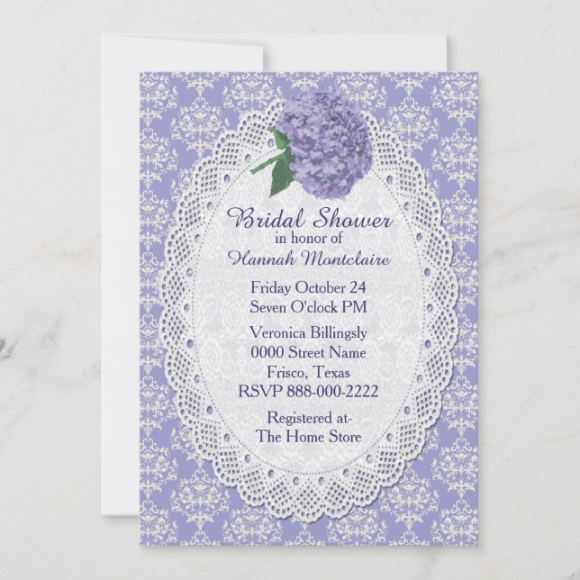 Chic Lavender Damask Bridal Shower Invitation (Front)
