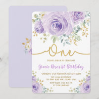 Chic Lavender Floral Rose Girl 1st Birthday Party