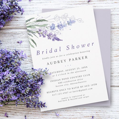 Chic Lavender Floral Watercolor Bridal Shower Invitation