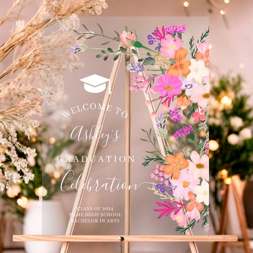 Chic lavender floral watercolor graduation welcome acrylic sign