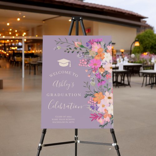 Chic lavender floral watercolor graduation welcome foam board