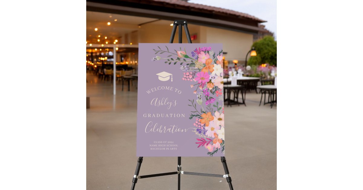 Graduation Frame Lavender Chic lavender floral watercolor graduation welcome foam board | Zazzle