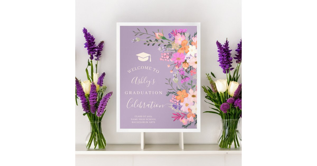 Graduation Frame Lavender Chic lavender floral watercolor graduation welcome poster | Zazzle