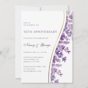 Chic Lavender Foliage 50th Wedding Anniversary Invitation