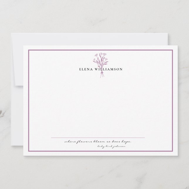 Chic Lavender Frame - Flowers & Hope Personalized Note Card (Front)
