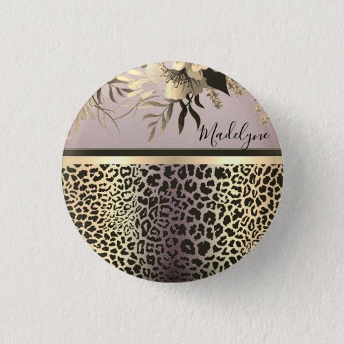 Chic Lavender Gold Leopard Safari Floral   Button