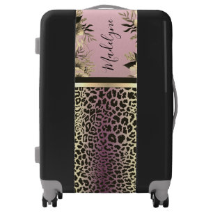 Chic Lavender Gold Leopard Safari Floral Luggage