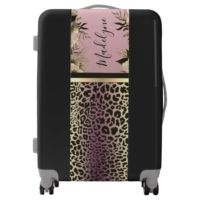 Chic Lavender Gold Leopard Safari Floral  Luggage (Front)