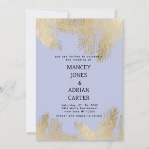 Chic lavender gold tropical palm tree wedding invitation