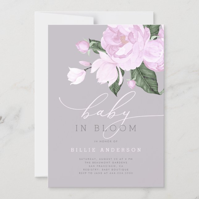 Chic Lavender Gray Floral Baby in Bloom Shower Magnetic Invitation (Front)