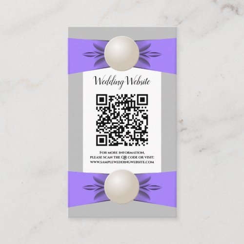 Chic Lavender  Grey Pearl Ribbon Wedding QR Code Enclosure Card