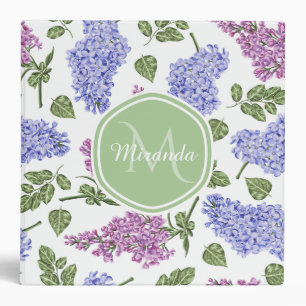 Chic Lavender Lilac Floral Pastel Green Monogram Binder