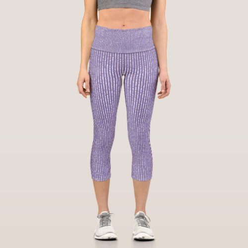 Chic Lavender Lilac Glitter Thin Vertical Striped Capri Leggings