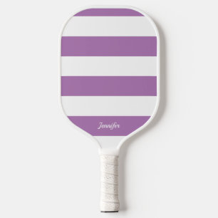 Chic Lavender Lilac Stripes Striped Personalized Pickleball Paddle