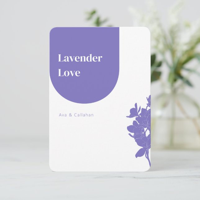 Chic Lavender Love Modern Purple Wedding RSVP Card (Standing Front)