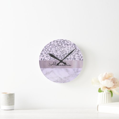 Chic Lavender Marble  Personalized  Round Clock