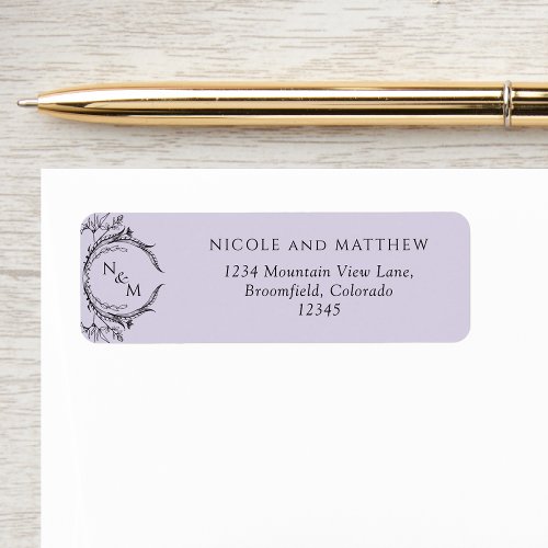 Chic Lavender Monogram Wedding Return Address Label