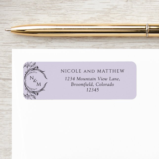 Chic Lavender Monogram Wedding Return Address Label (Creator Uploaded)