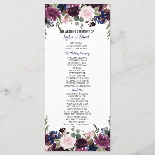 Chic Lavender Navy Blue Floral Bloom Program