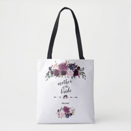 Chic Lavender Navy Blue Floral Mother of the Bride Tote Bag