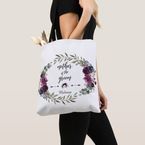 Chic Lavender Navy Blue Floral Mother of the Groom Tote Bag