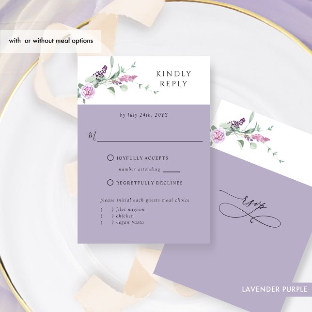 Chic Lavender Pastel Floral With or Without Meals  RSVP Card (Creator Uploaded)