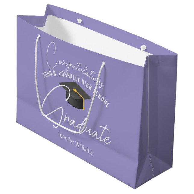 Chic Lavender Personalized Graduation Party Large Gift Bag (Front Angled)