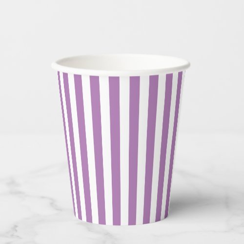 Chic Lavender Purple and White Vertical Striped Paper Cups