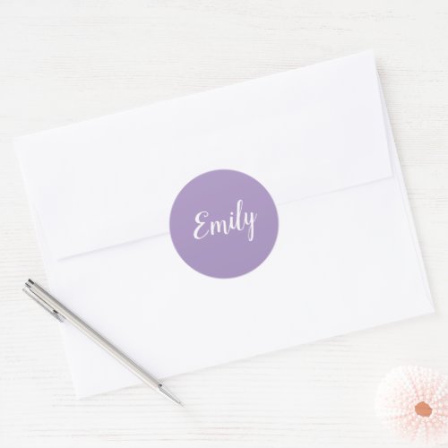 Chic Lavender Purple Cursive Script Name Classic Round Sticker