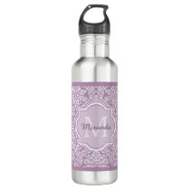 Chic Lavender Purple Damask Monogram With Name Stainless Steel Water Bottle Chic Lavender Purple Damask Monogram With Name Stainless Steel Water Bottle