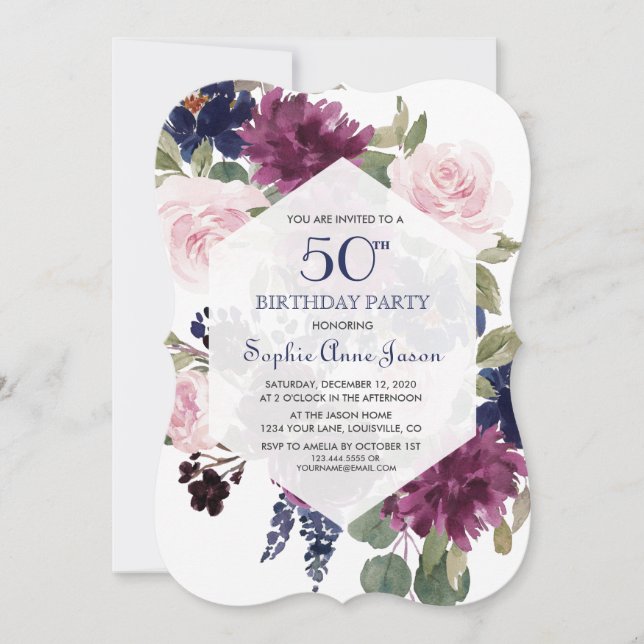 Chic Lavender Purple Floral Bloom 50th Birthday Invitation (Front)
