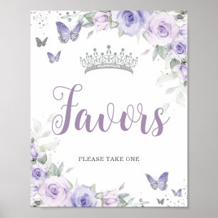 Chic Lavender Purple Floral Quinceañera Favors Poster