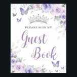 Chic Lavender Purple Floral Quinceañera Guest Book<br><div class="desc">Personalize this soft lavender purple floral tabletop sign poster easily and quickly. Simply click the customize it further button to edit the texts, change fonts and fonts colors. Featuring pretty pastel lavender purple flowers, delicate greenery and purple and silver butterflies. Great for Quinceañera, Sweet 16, bridal shower, debutante ball, birthday...</div>