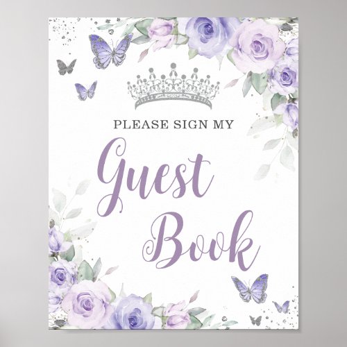 Chic Lavender Purple Floral Quinceaera Guest Book