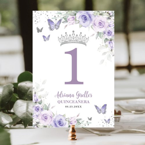 Chic Lavender Purple Floral Quinceaera Sweet 16 Table Number