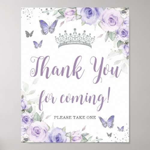Chic Lavender Purple Floral Quinceaera Thank You Poster