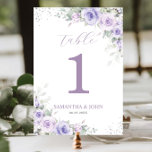 Chic Lavender Purple Floral Wedding Bridal Shower Table Number<br><div class="desc">Personalize each of these soft lavender purple floral table number cards easily and quickly. Simply click the Edit Using Design Tools button to further edit the text, change font style, color, size and move the image elements. Featuring pretty pastel lavender purple flowers, delicate greenery and purple and silver accents. Great...</div>