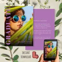 Chic Lavender Purple Modern Photo Graduation