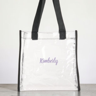 Chic Lavender Purple Script Monogram Stadium Clear Tote Bag