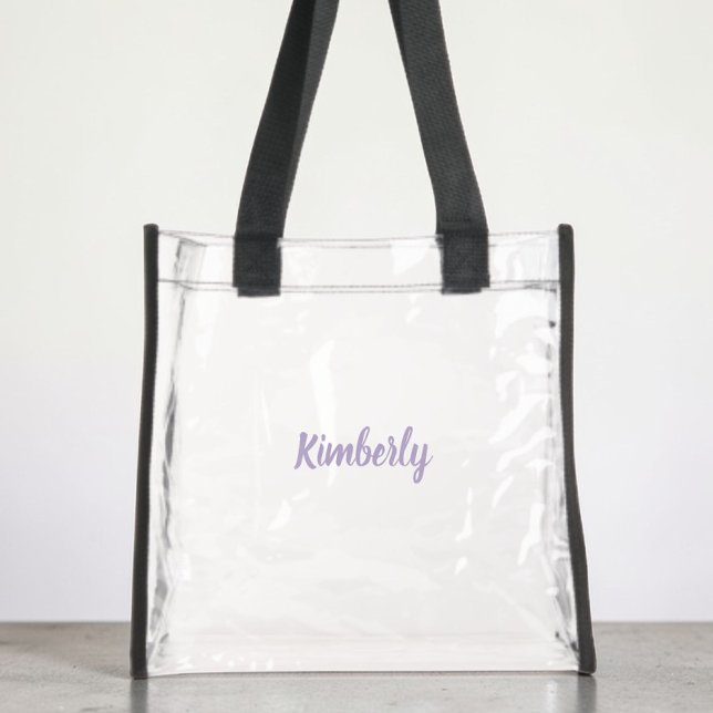 Chic Lavender Purple Script Monogram Stadium Clear Tote Bag (Chic Lavender Purple Script Monogram Stadium Clear Tote Bag)