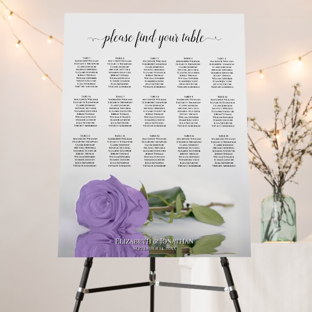 Chic Lavender Rose 15 Table Wedding Seating Chart Foam Board (In Situ (Stand))