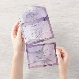 Chic Lavender Rose Abstract Ink All In One Invitation