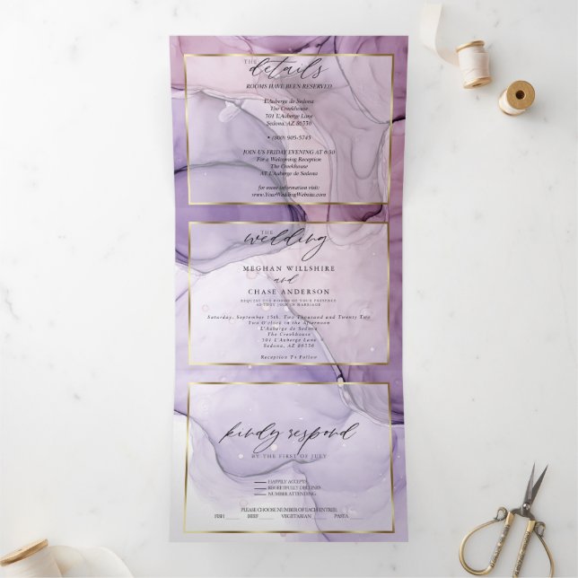 Chic Lavender Rose Abstract Ink Tri-Fold Invitatio (Inside)