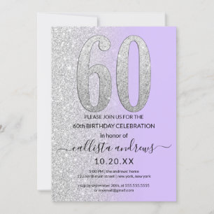 Chic Lavender Silver Glitter Ombre 60th Birthday I Invitation