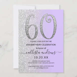 Chic Lavender Silver Glitter Ombre 60th Birthday Invitation