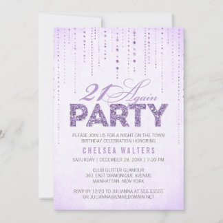 Chic Lavender Sparkle 21 Again Birthday Party Invitation